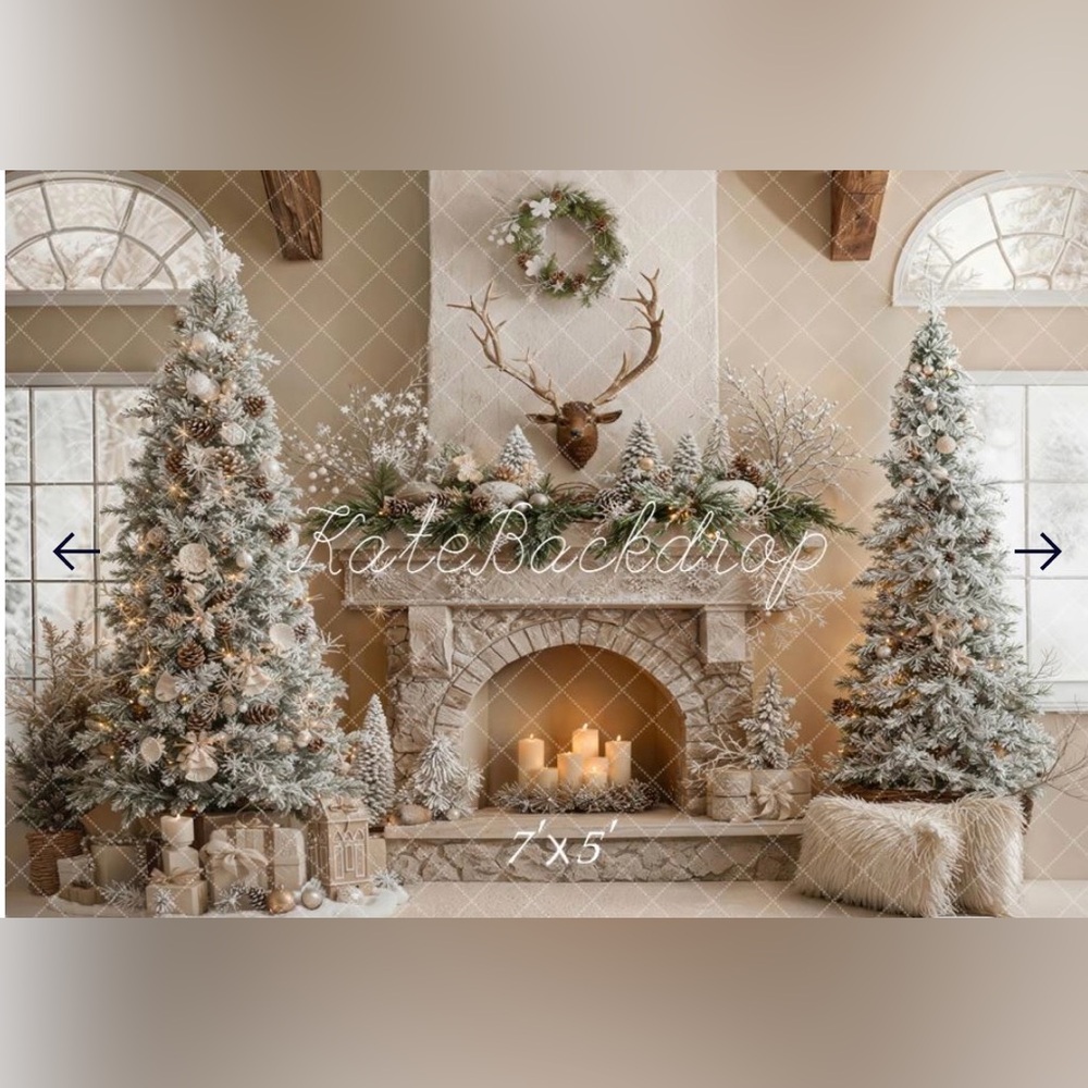Kate 7x5 Rustic Holiday Fireplace Christmas Photo Backdrop